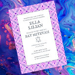 Convites Padrão de Azulejo elegante B'nai Bat Bar Mitzvah<br><div class="desc">Cartão perfeito para anunciar um bar mitzvah, bat mitzvah ou outra celebração judaica! Mão fez arte para você! TOTALMENTE PERSONALIZÁVEL! Clique em "Personalizar" acima para editar o texto. Clique em "editar usando a ferramenta design" para ajustar as fontes, as cores e os posicionamentos e para excluir o design do verso,...</div>