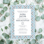 Convites Padrão de Azulejo elegante B'nai Bat Bar Mitzvah<br><div class="desc">Cartão perfeito para anunciar um bar mitzvah, bat mitzvah ou outra celebração judaica! Mão fez arte para você! TOTALMENTE PERSONALIZÁVEL! Clique em "Personalizar" acima para editar o texto. Clique em "editar usando a ferramenta design" para ajustar as fontes, as cores e os posicionamentos e para excluir o design do verso,...</div>