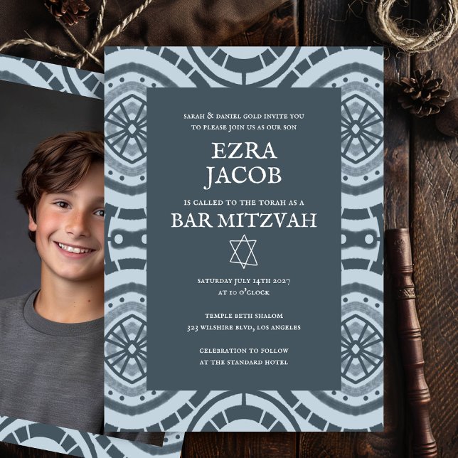 Convites Padrão de Boho Moderno Bar de Bat de Fotografia Pe (Modern Boho Pattern Custom Photo B'nai Bat Bar Mitzvah Invitation
)