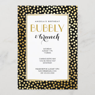 Convites Padrão de Bolinhas moderno preto e Dourado