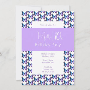 Convites Padrão de Borboleta illusima Roxo Aniversário de 1