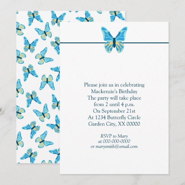 Convites Padrão de Borboletas Cores Personalizadas Festa Gr (Frente/Verso)