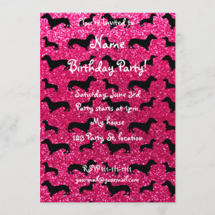 Convites Padrão de brilho de dachshund rosa rosa