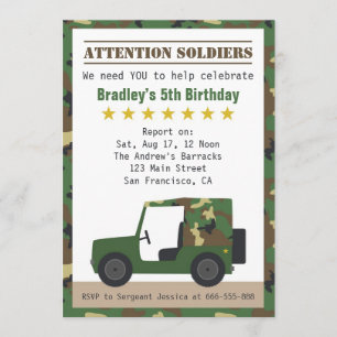 Convites Padrão de Camuflagem Militar Soldado Menino Aniver