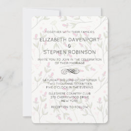 Convites Padrão de casamento de flores silvestres rosa e ve