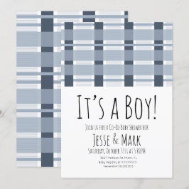 Convites Padrão de Chá de fraldas Xadrez Azul É um Menino