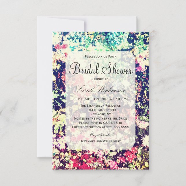 Convites Padrão de Colagem Floral Elegante Multicolor (Frente)