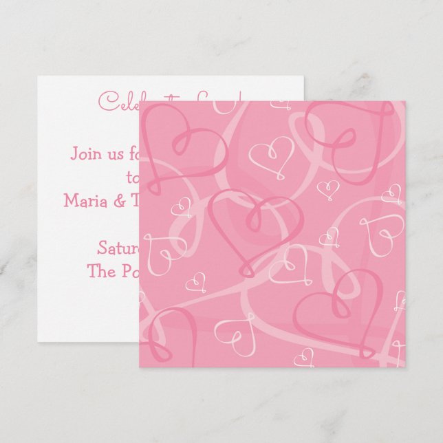 Convites Padrão de coração rosa (Frente/Verso)