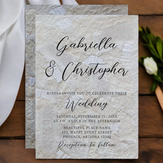 Convites Padrão de creme branco com caligrafia preta para c (Criador carregado)