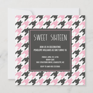 Convites Padrão de dente rosa-preto de pré-disquete Doce 16
