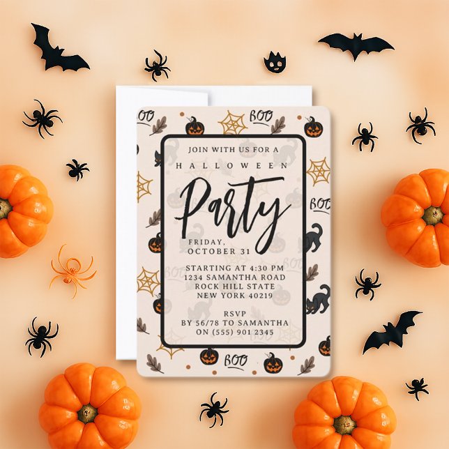 Convites Padrão de Dia das Bruxas de Abóbora de Gato Preto (Criador carregado)