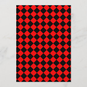 Convites Padrão de Diamante Xadrez Vermelho Preto