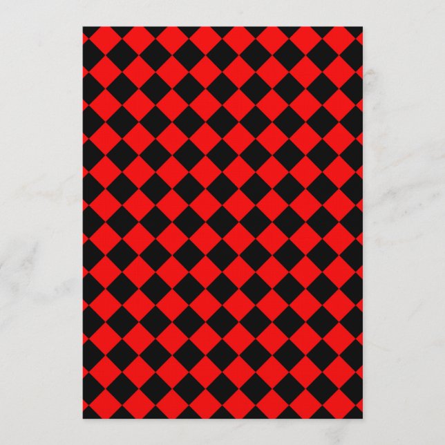 Convites Padrão de Diamante Xadrez Vermelho Preto (Frente)