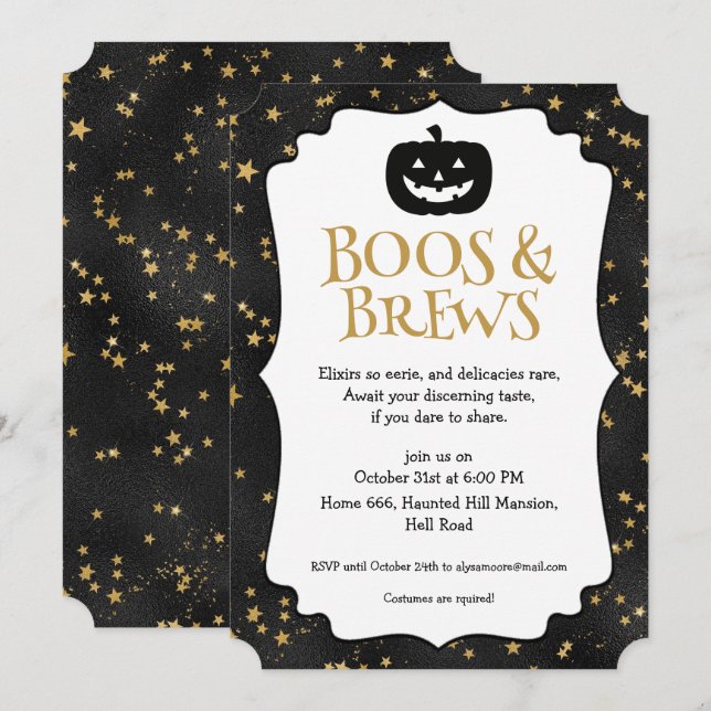Convites Padrão de Estrelas de Festa de Halloween (Frente/Verso)