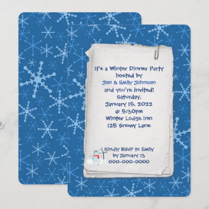 Convites padrão de flocos de neve azuis de festas de inver