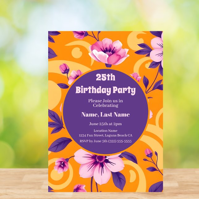 Convites Padrão de Flor de Verão Vibrante - Curativo de Dop (Vibrant Summer Flower Pattern – Dopamine Dressing Birthday Party Invitation )