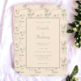 Convites Padrão de Flor Verde Rosa Y2K 70s Rosa Verde