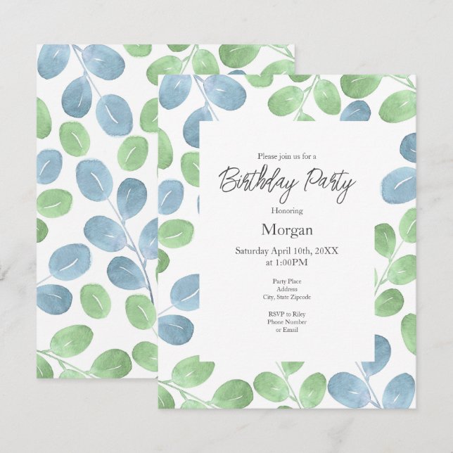 Convites Padrão De Folha De Cor Verde Azul (Frente/Verso)