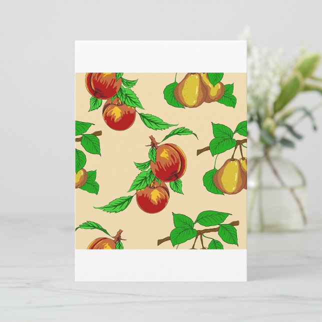 Convites Padrão de Frutas Pêssego e Pera Botânica Rústica (Criador carregado)