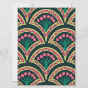 Convites Padrão de leque floral rosa e verde