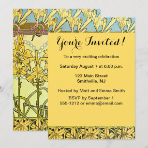 Convites Padrão de lírio Alfonse Mucha Art Nouveau