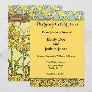 Convites Padrão de Lírio Art Nouveau de Alphonse Mucha Anti