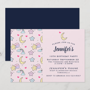 Convites Padrão de Lua, Estrelas e Nuvens em Aniversário Ro