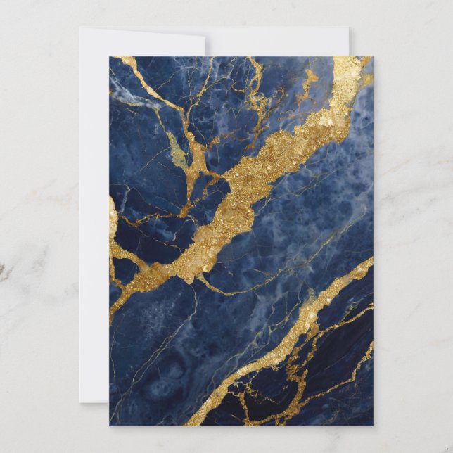 Convites Padrão de Mármore Azul com Ouro (Frente)