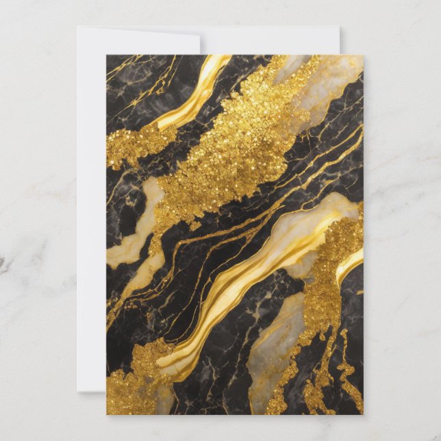 Convites Padrão de Mármore Preto com Ouro (Frente)