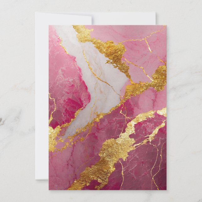 Convites Padrão de Mármore Rosa com Ouro (Frente)
