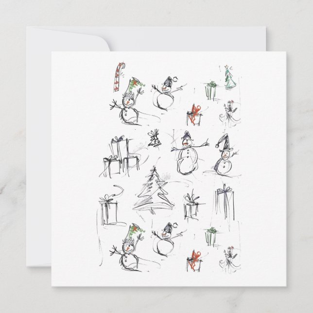 Convites Padrão de Natal bonito com Snowman, Tree e Gif (Frente)