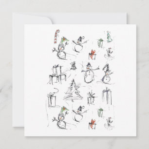 Convites Padrão de Natal bonito com Snowman, Tree e Gif