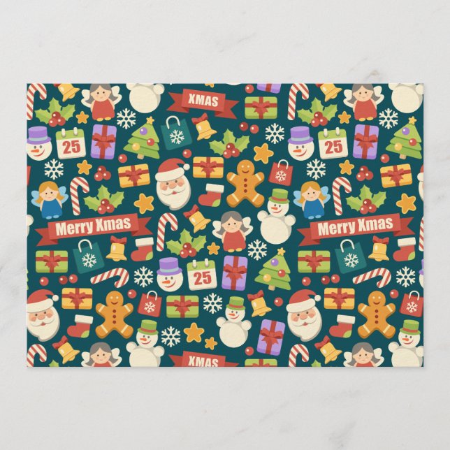 Convites Padrão de Natal Elegante - Design Feliz Natal (Frente)