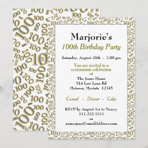 Convites Padrão de número branco/Dourado da Festa de aniver