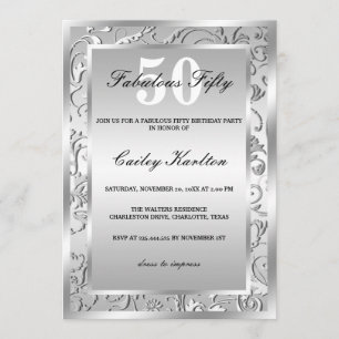 Convites Padrão de Ornamentado de Silver Flourish Fabuloso