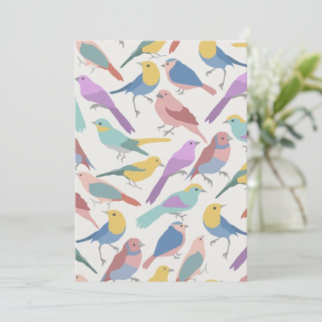 Convites Padrão de Pássaros Cantores Pastel Aves Lindas em  (Em pé/Frente)