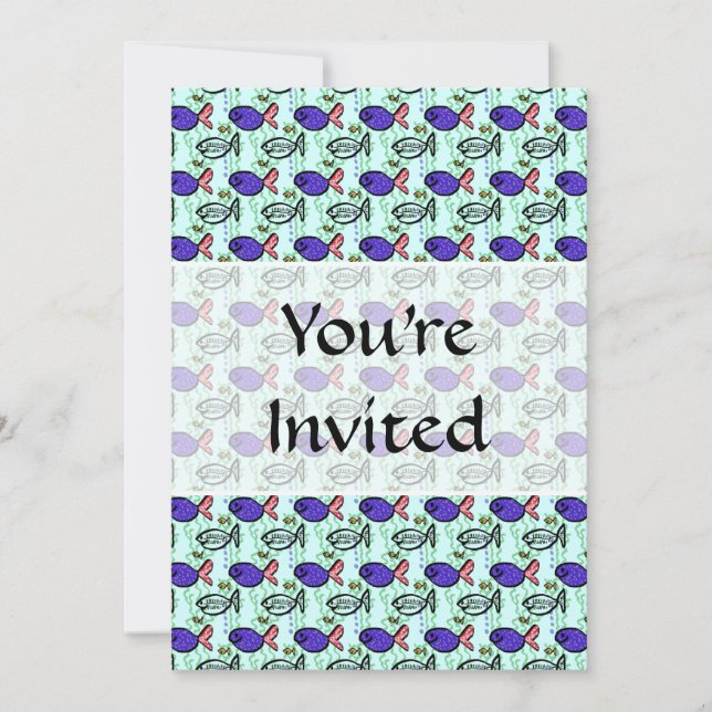 Convites Padrão de Peixe. Peixe Azul Fantasma. (Frente)