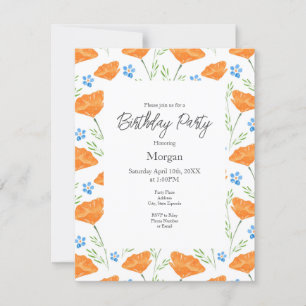 Convites Padrão de Poppy com Aquarela da Califórnia
