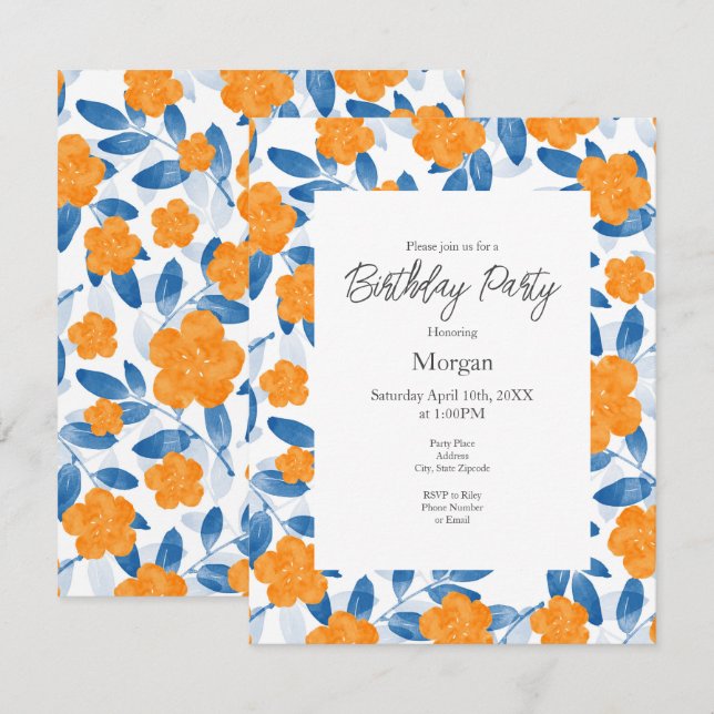 Convites Padrão de Presilhas e Folhas de Aquarela (Frente/Verso)