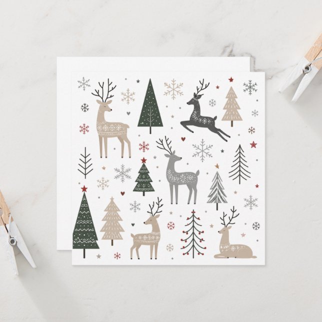 Convites Padrão de Rena de Natal Escandinavo  (Frente/Verso In Situ)