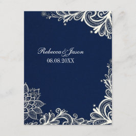 Convites padrão de renda branca vintage casamento azul nava
