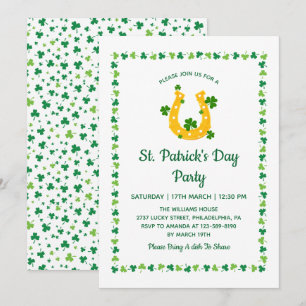 Convites Padrão de Trevo de Ferradura Dourada Dia de São Pa