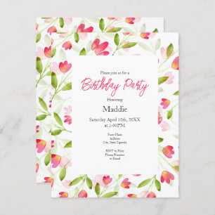 Convites Padrão De Tronco De Flor De Aquarela Cor-De-Coral