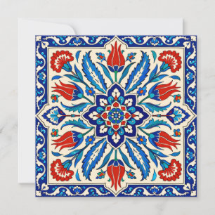Convites Padrão de Tulipa Azul Vermelha no Estilo Otomano