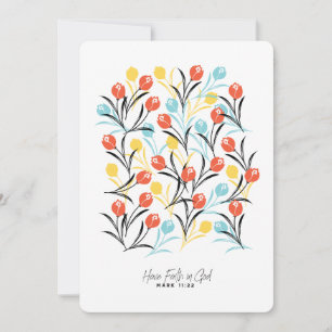 Convites Padrão de Tulipas Vibrante Design Floral em Branco