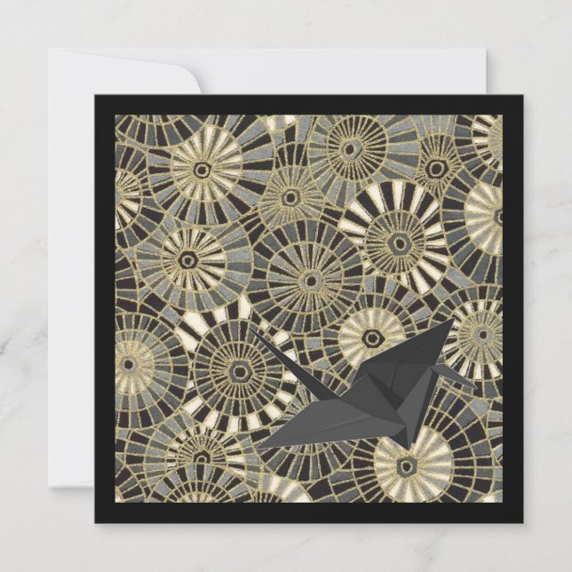 Convites padrão de ventoinha japonês de ouro de guindaste (Frente)