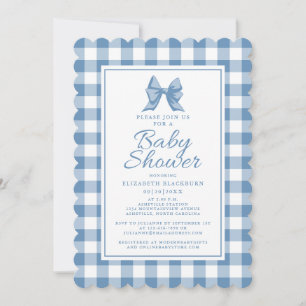Convites Padrão de Verificação de Gingham Azul e Branco do