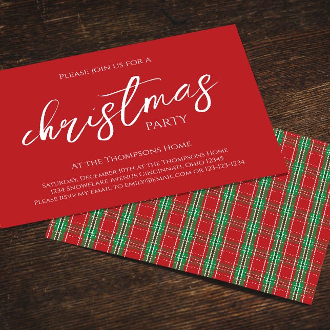 Convites Padrão de Xadrez da Festa de Natal Verde Vermelho (Holiday party simple red and green plaid pattern party invitation. )