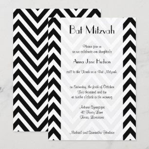Convites Padrão de ziguezague preto e branco, Bat Mitzvah