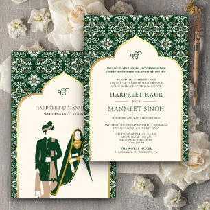 Convites Padrão Esmeralda de Marfim Anand Karaj Casamento S
